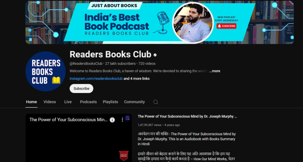 YouTube Views Growth Campaign for Readers Books Club.