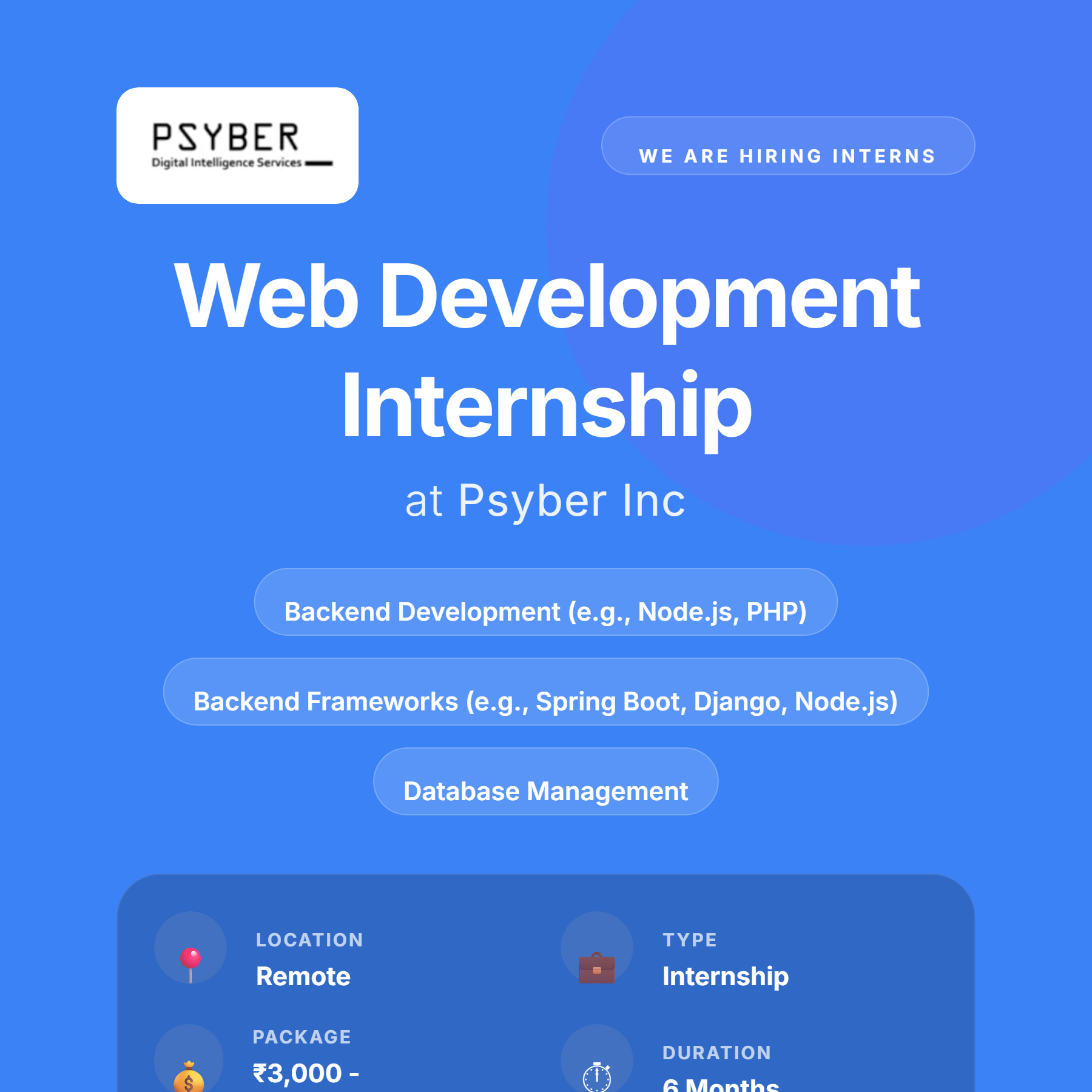 hiring web development internshippsyber Inc%