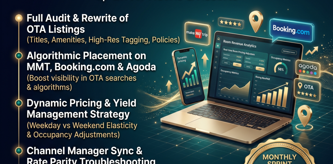 How to Rank Higher on MakeMyTrip, Booking.com and Agoda 1%psyber Inc% OTA Listing Optimization & Revenue Management Sprint by Psyber, ₹17,999 + GST / month