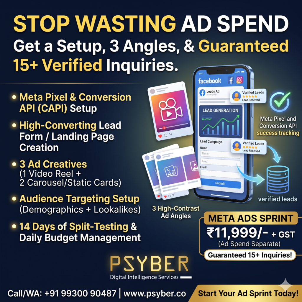 Stop Wasting Ad Spend: How a 14-Day Meta Ads Sprint Gets You Verified Enquiries 2%psyber Inc% Meta Ads Sprint (15+ Verified Enquiries) by Psyber, ₹11,999 + GST