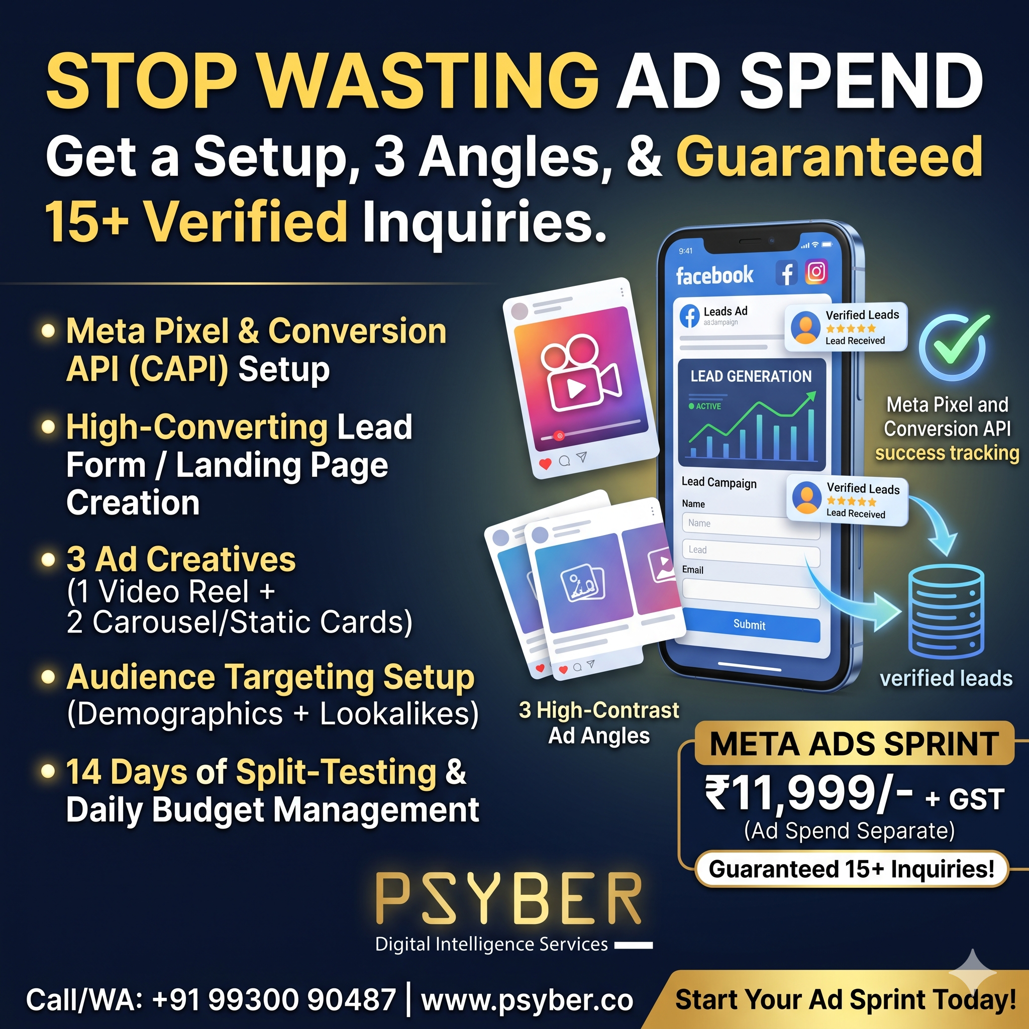 Meta Ads Sprint (15+ Verified Enquiries) 1%psyber Inc% Meta Ads Sprint (15+ Verified Enquiries) package by Psyber, ₹11,999 + GST