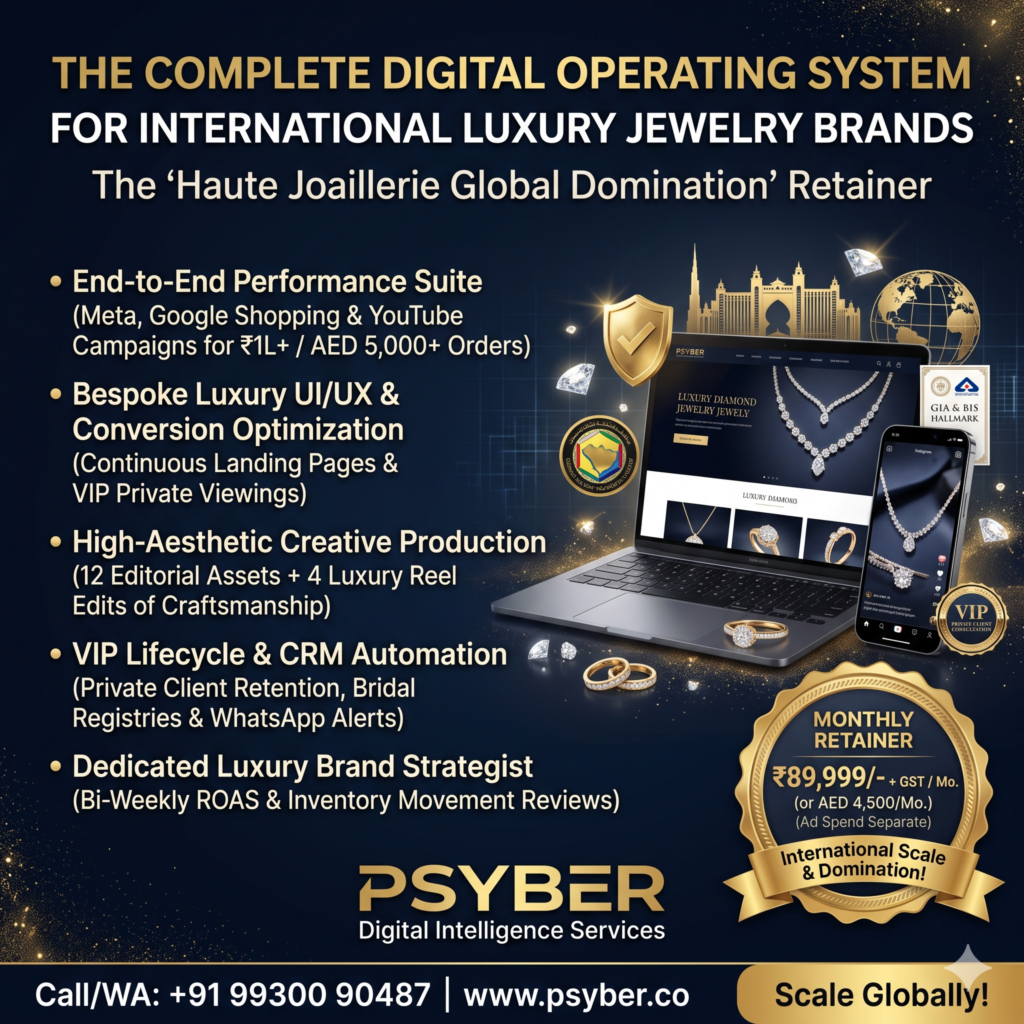 Digital Marketing for International Luxury Jewelry Brands: The Complete Operating System 2%psyber Inc% Haute Joaillerie Global Domination Retainer by Psyber, ₹89,999 + GST / month