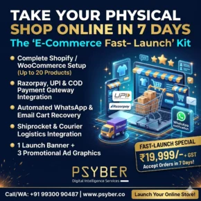 E-Commerce Fast-Launch Kit (Shopify / WooCommerce) package by Psyber, ₹19,999 + GST