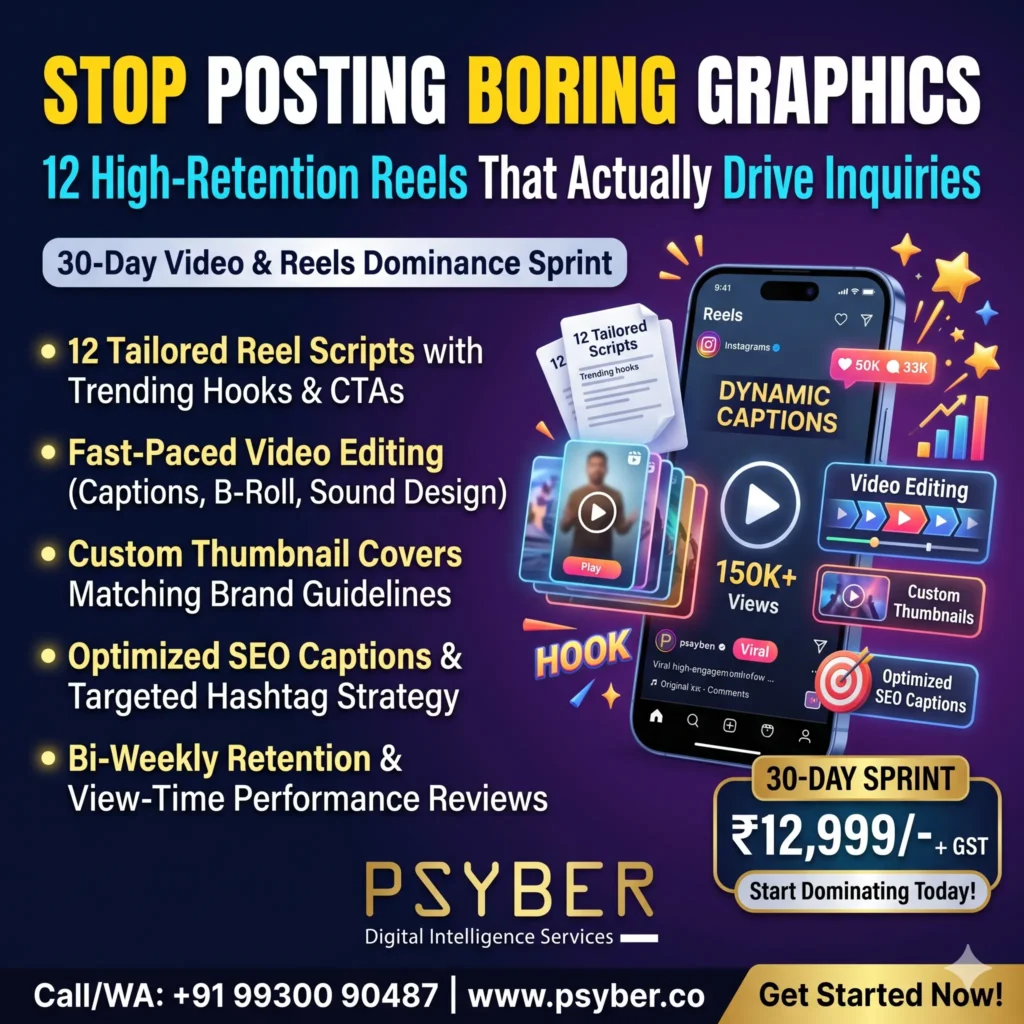 Reels That Drive Enquiries: How a 30-Day Video Sprint Works 2%psyber Inc% 30-Day Video & Reels Dominance Sprint by Psyber, ₹12,999 + GST